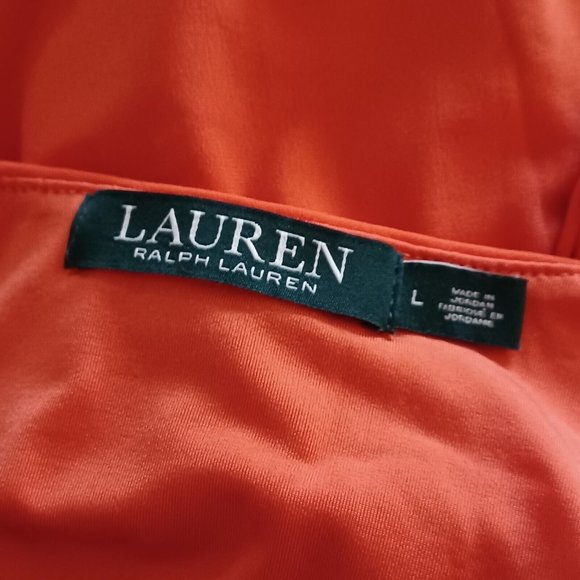 RALPH LAUREN L Orange Dress Sheath Fitting Lined Cap Sleeve Stretch Fall Heavy - Picture 11 of 12